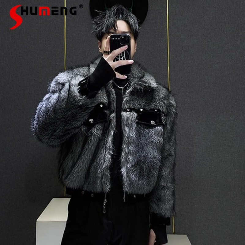

Men's Light Luxury Faux Mink Fur Splicing Contrast Color Short Jackets Men's 2025 Winter New Comfort Versatile Stylish Warm Coat