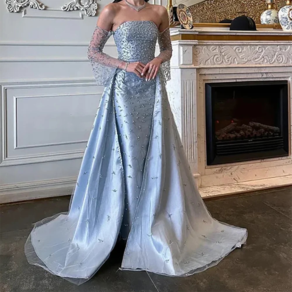 

Elegant Strapless Sleeveless Beading Detachable Mermaid Formal Evening Dresses Birthday Party Prom Gowns Customized