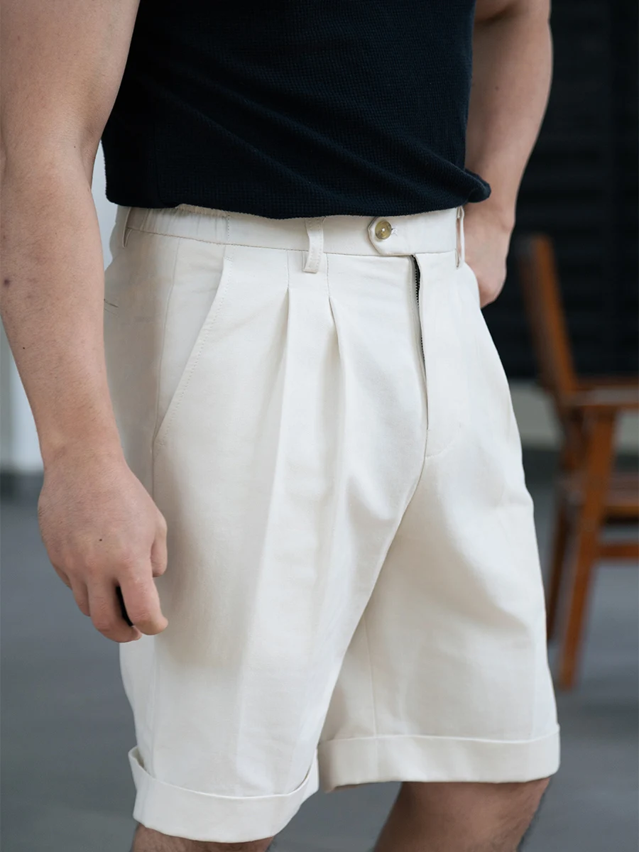 

Effortless Elegance｜Classic Bone Beige Linen-Cotton Men's Shorts: Relaxed Fit, Adjustable Waistband, 5-Inch Inseam,