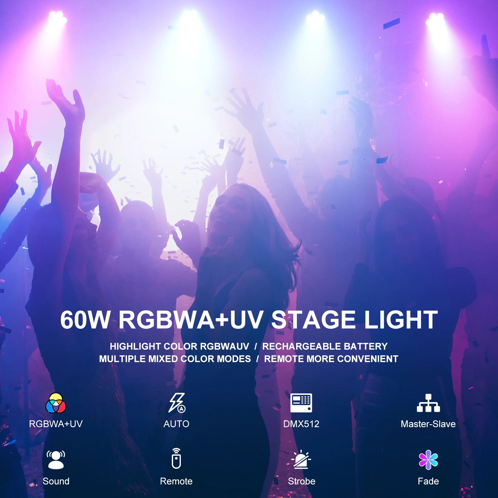 4PCS/SET 6LEDs Par Light RGBWA UV LED Projection Light DMX/Remote Control Stage Effect Lighting for Bar Club Party Wedding