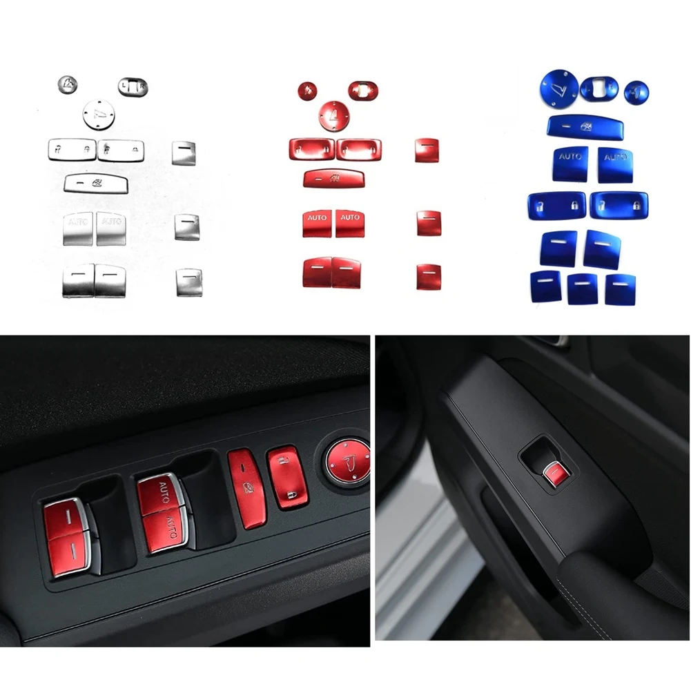 For 11Th Gen Honda Civic 2022 Window Glass Lift Switch Button Cover Trim Sticker Accessories,with AUTO Button, Red 13PCS