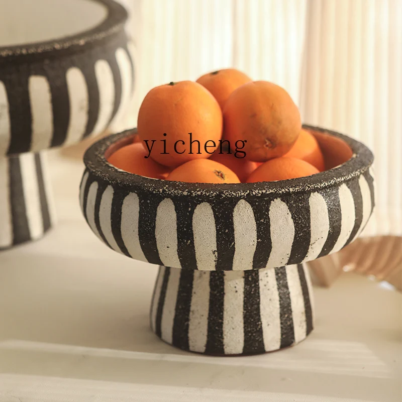 

ZYA Ceramic High-Foot Fruit Plate Wabi-Sabi Style Ornament Homestay Decoration Living Room Fruit Plate