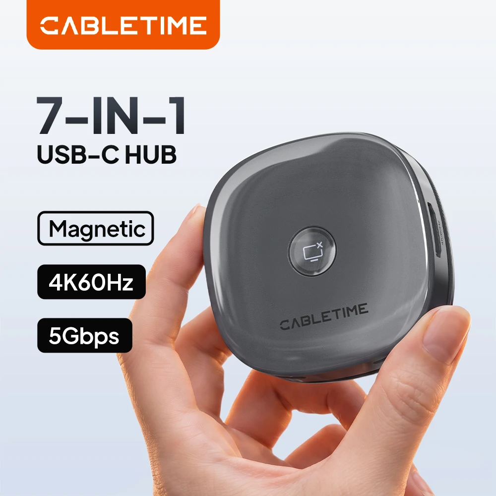 CABLETIME 7 IN 1 USB C HUB Magnetic HUB 4K@60Hz Resolution 5Gbps Fast Data Transmission SD/TF 3.0 for Laptop iPhone 17 pro