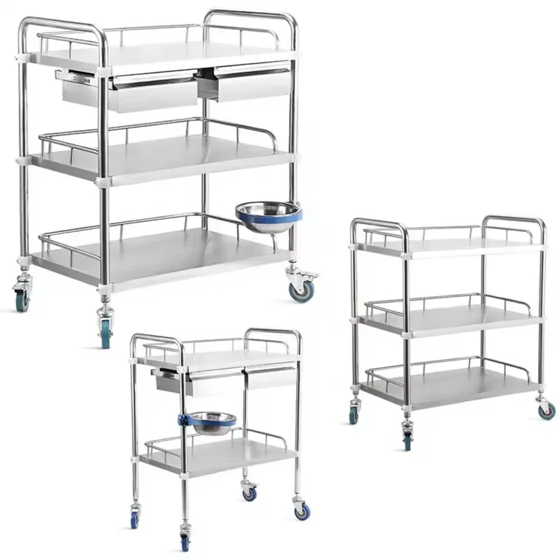 Factory-owned Medical Stainless Steel Treatment Car Hospital Shelf Trolley Beauty Salon Mobile Trolley