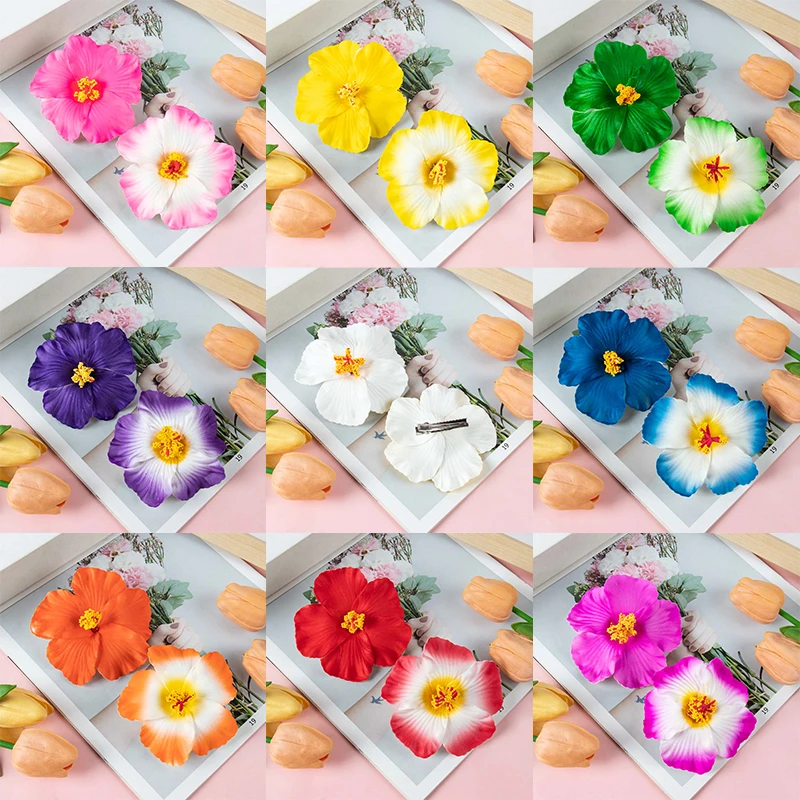 9 Uds. Pinzas para el cabello de flores hawaianas, flor de hibisco, accesorios para el cabello de flores bohemias, decoración Tropical hawaiana para fiesta de cumpleaños y boda