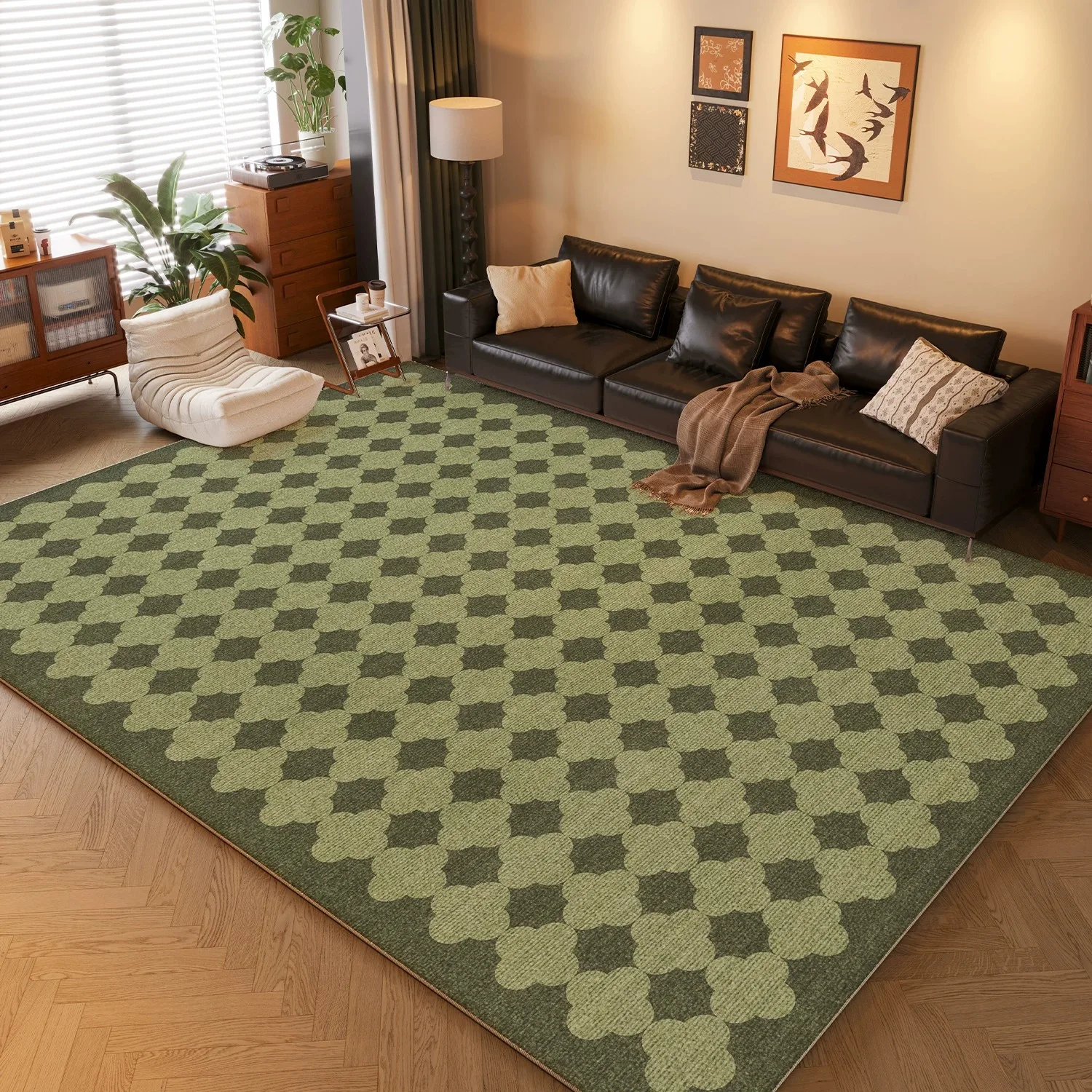 Vintage Plaid Green Living Room Carpet Coffee Tables Floor Mats Home Decorate Non-slip Washable Rug Bedroom Mat Ковер В Гостиную