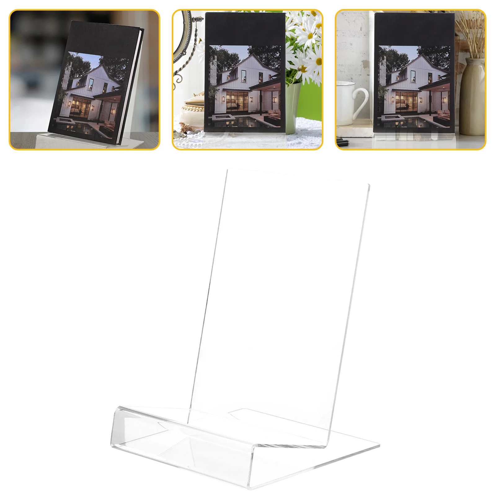 

L Shaped Acrylic Book Stand Display Holder Desktop Transparent File ganizer Storage Rack for Books Magazines Sheet Music