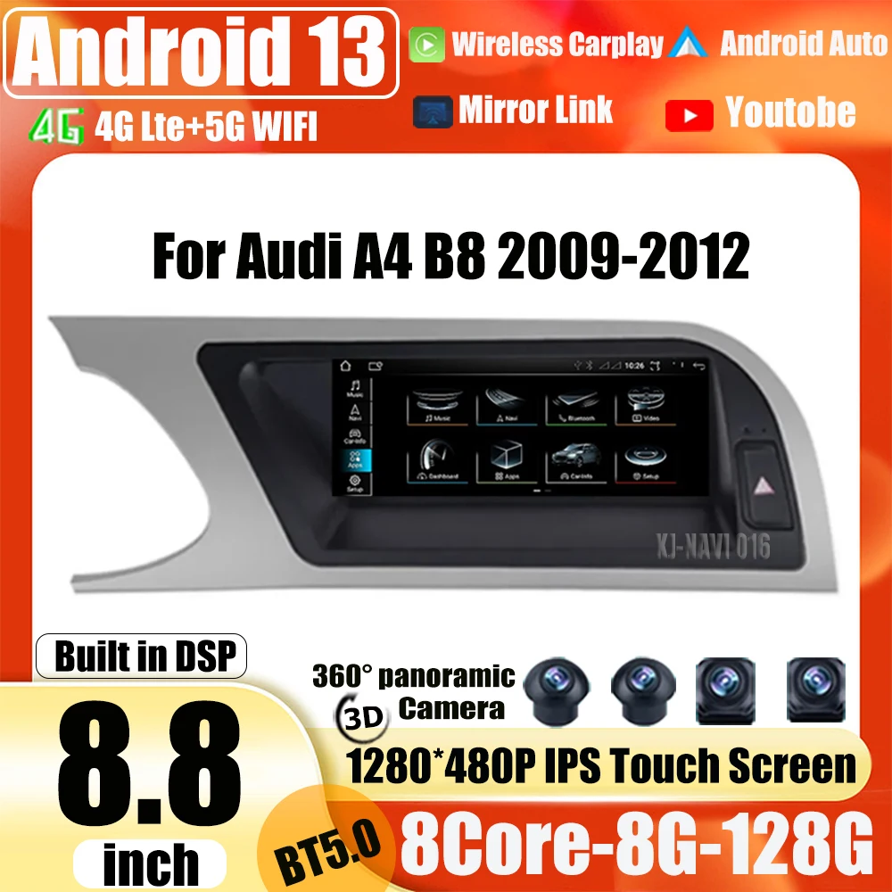 

For Audi A4 B8 2009-2012 DSP Carplay Stereo Android 13 Car Radio Multimedia Player Bluetooth GPS Navigation IPS Screen Head Unit