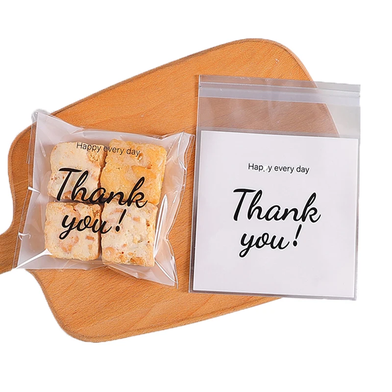 100Pcs/Pack Thank You Clear Bags Self Adhesive Candy Cookie Bakery Bags Self Adhesive Individual Gift Pastry Bags