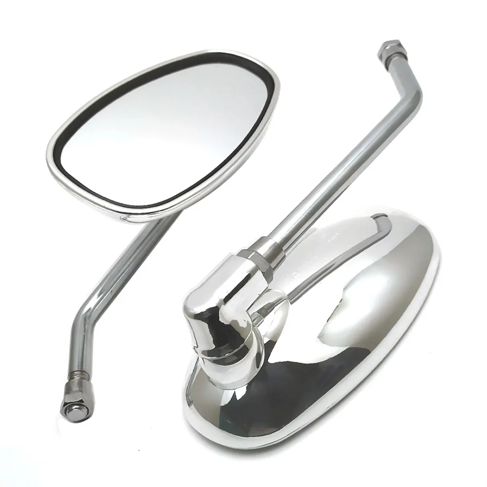 Motorcycle Rotatable Chrome Oval Side Mirrors 10mm M10 Thread for 125 Scooter Baron BMS Retro Lance Vintage Rear View Mirrors