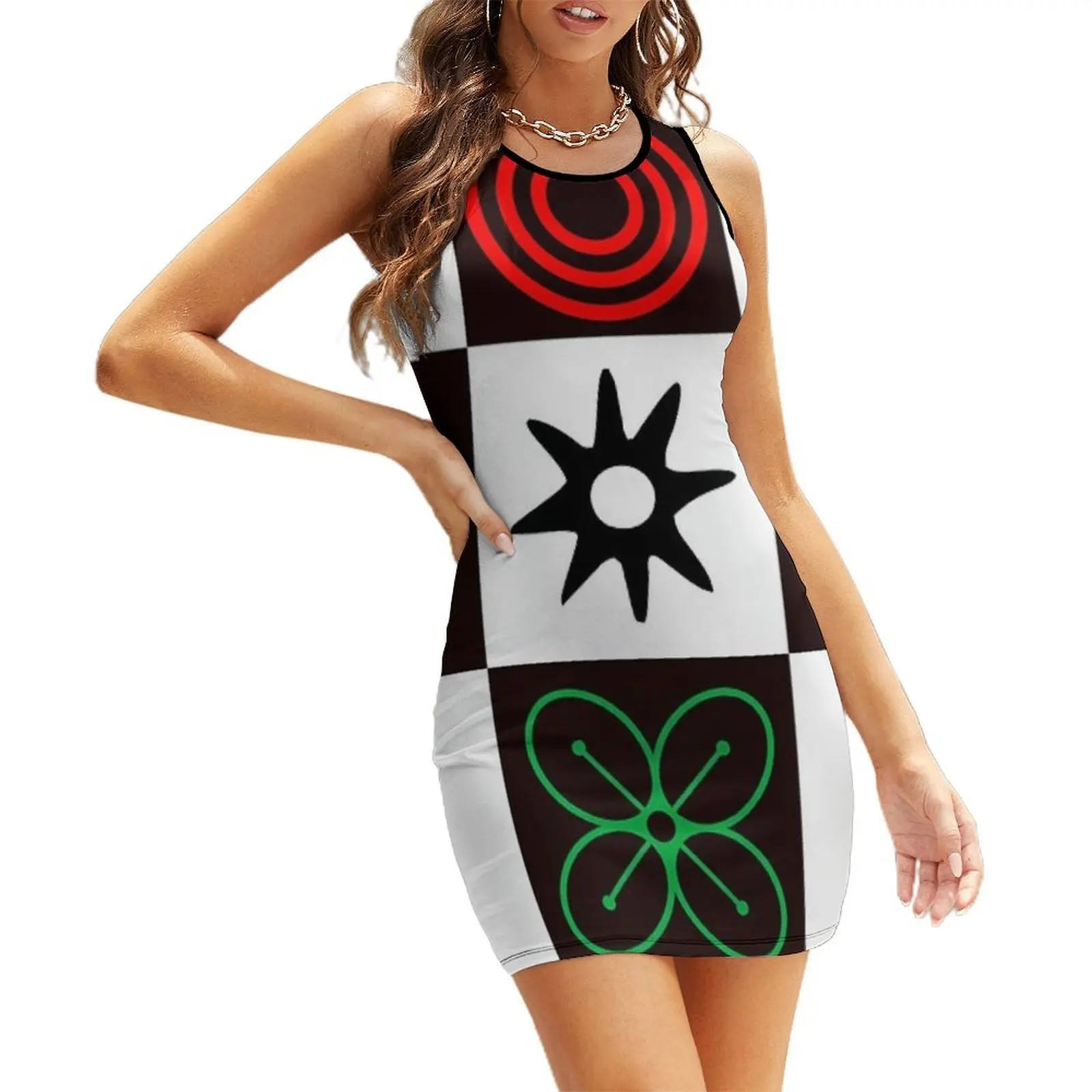 

Ghanaian Adinkra Symbol Artwork Sleeveless Sundress dresses for women 2025 luxury designer party dress korean style
