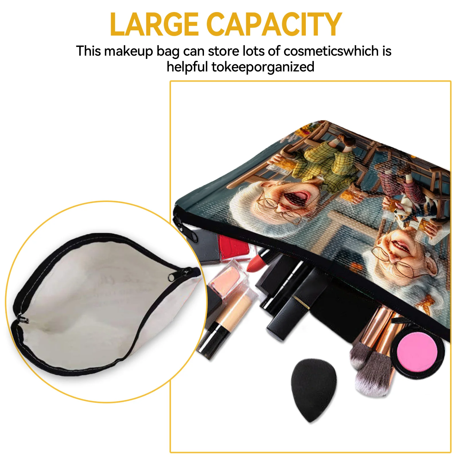 1 حقيبة أدوات الزينة المطبوعة من Best Friends Grandma حقيبة مكياج كاجوال بسحاب منظم مستحضرات التجميل المدمج للمراهقين ملحقات محفظة الهاتف