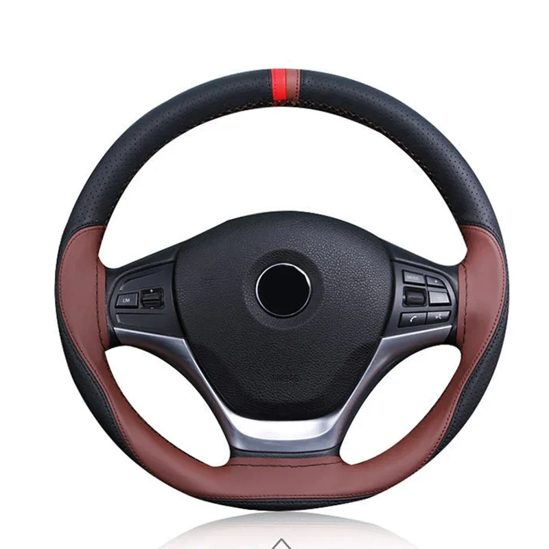Car Steering Wheel Cover 38cm Steering-Wheel Anti-slip Soft Artificial Leather With Needles And Thread Auto Interior Accessories