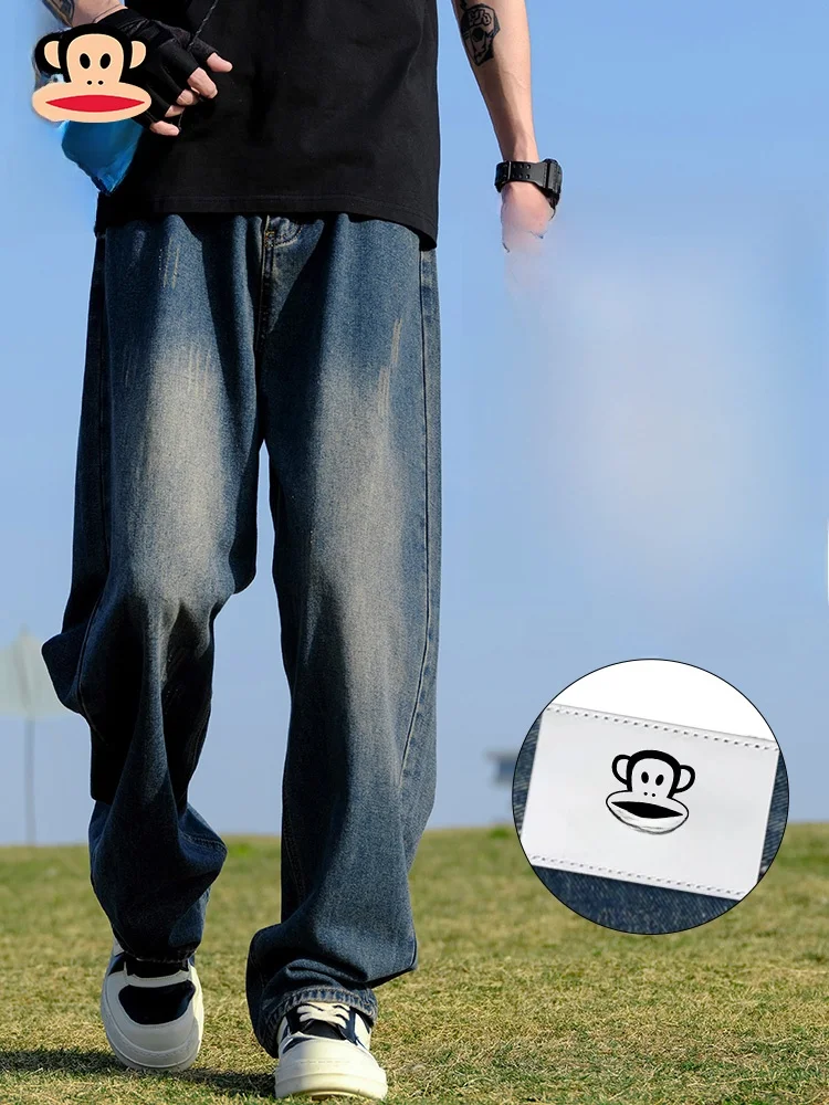 

Джинсы PaulFrank в стиле ретро, американские, мужские, свободные, прямые, повседневные брюки, летняя коллекция, молодежные, модные, удобные, из смесового хлопка