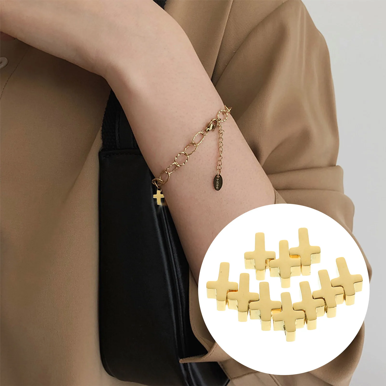 

10pcs Stainless Steel Cross Pendant Mirror Finish Rose Gold DIY Jewelry Accessories Miniature Charm Necklace Decorations Metal