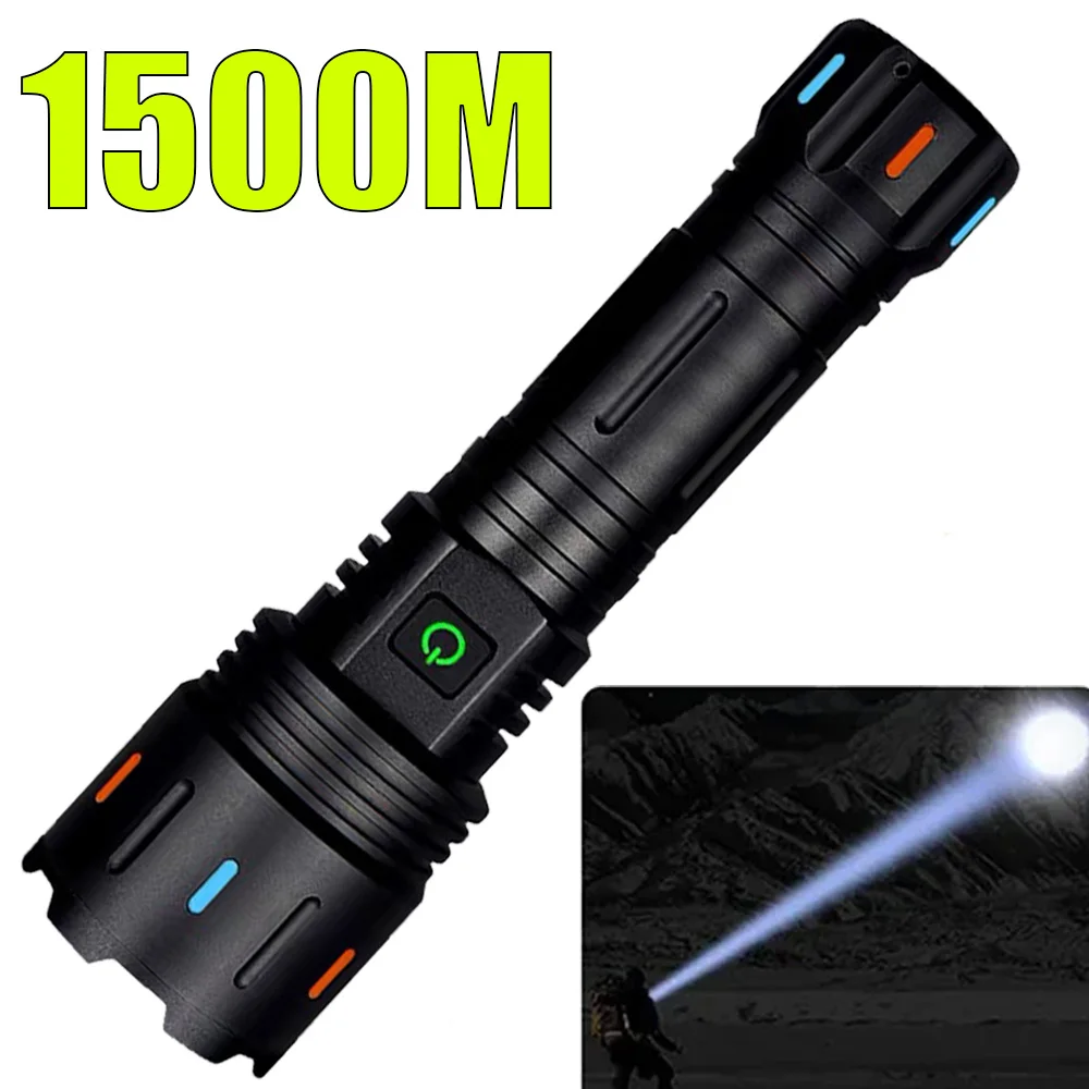 

Bright Spotlight Long Range LED Flashlight Type-C Charging Strong Light Lamp Tactical Torch Waterproof Zoom Outdoor Lantern