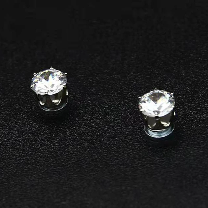 1 Pair White Magnetic Earrings Magnet Ear Clips Men Women Stud Earring Crystal Stone Stud Earring Clip No Piercing Jewelry Gift