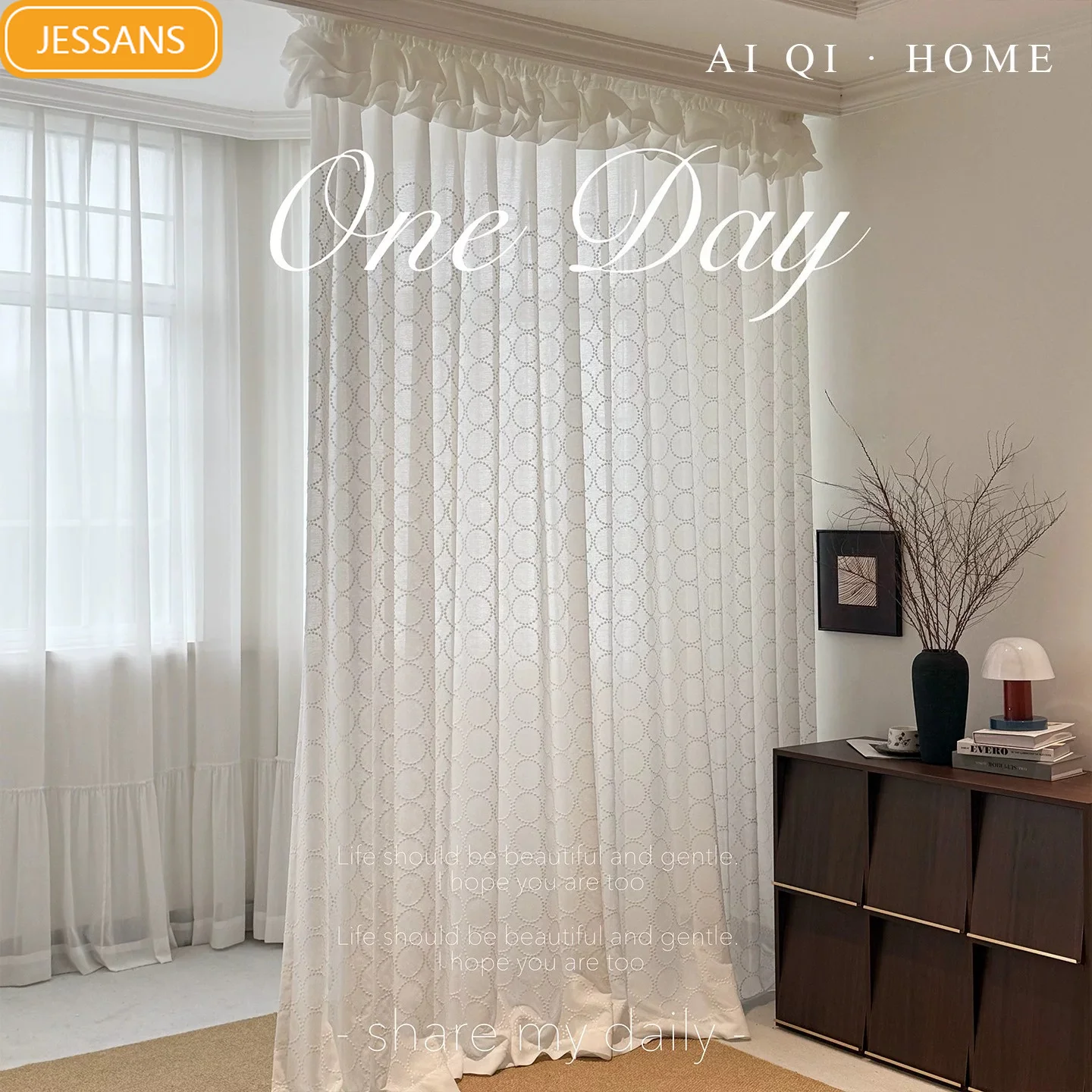 Designer Style Vintage Cream Style Circle Embroidery Skirt Window Screen Living Room Bedroom Balcony Bay Window Customization