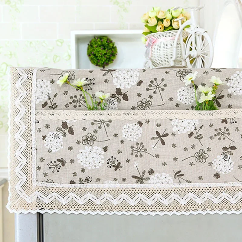 55x120cm Cotton Linen Refrigerator Covers Dust Covers Refrigerator Cloth Protection Dustproof Lace Washing Machine Cover Towel