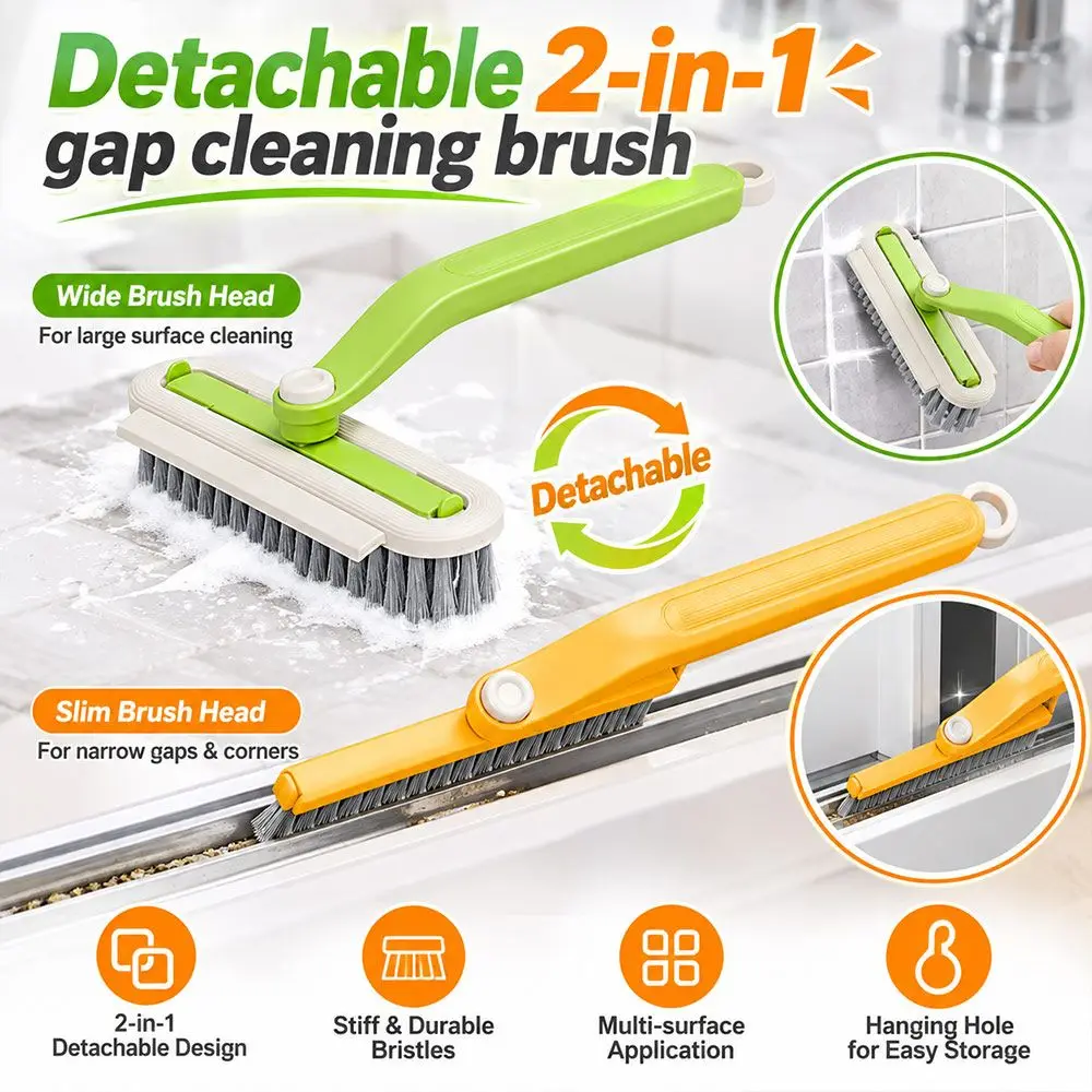 New 2in1 Gap Cleaning Brush Detachable Hard Bristle Crevice Brush Wall Mounted Hook Rotating Head Toilet Brush Kitchen