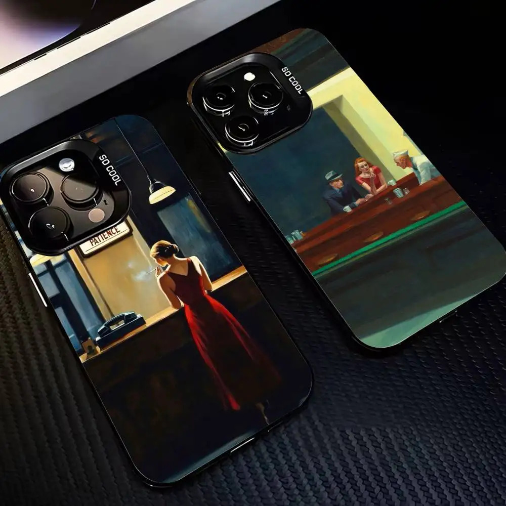 

Painting E-edward H-hopper Art Phone Case For iPhone 17,16,15,14,13,12,11 Plus,Pro Max,XS,Colored Silver Plated Inside Cover