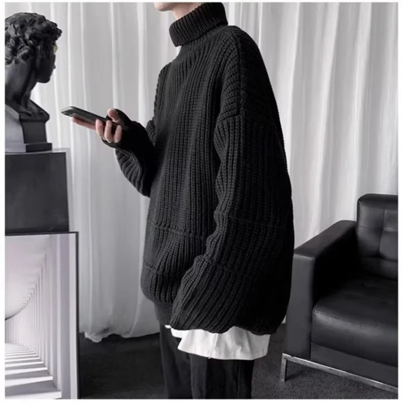 

High neck knitted sweater for men and women in autumn and winter, with a loose, retro, and high-end design. Knitted base sweater
