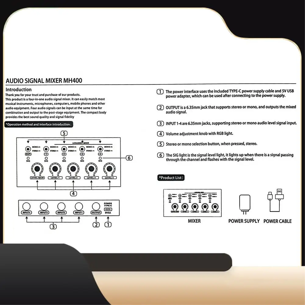 

GAX-MH400 Ultra Low Noise Mini 4-Channel Mixer Mini Stereo Mixer Mixer Output Device Microphone Guitar Mixer EU-Plug-T44C