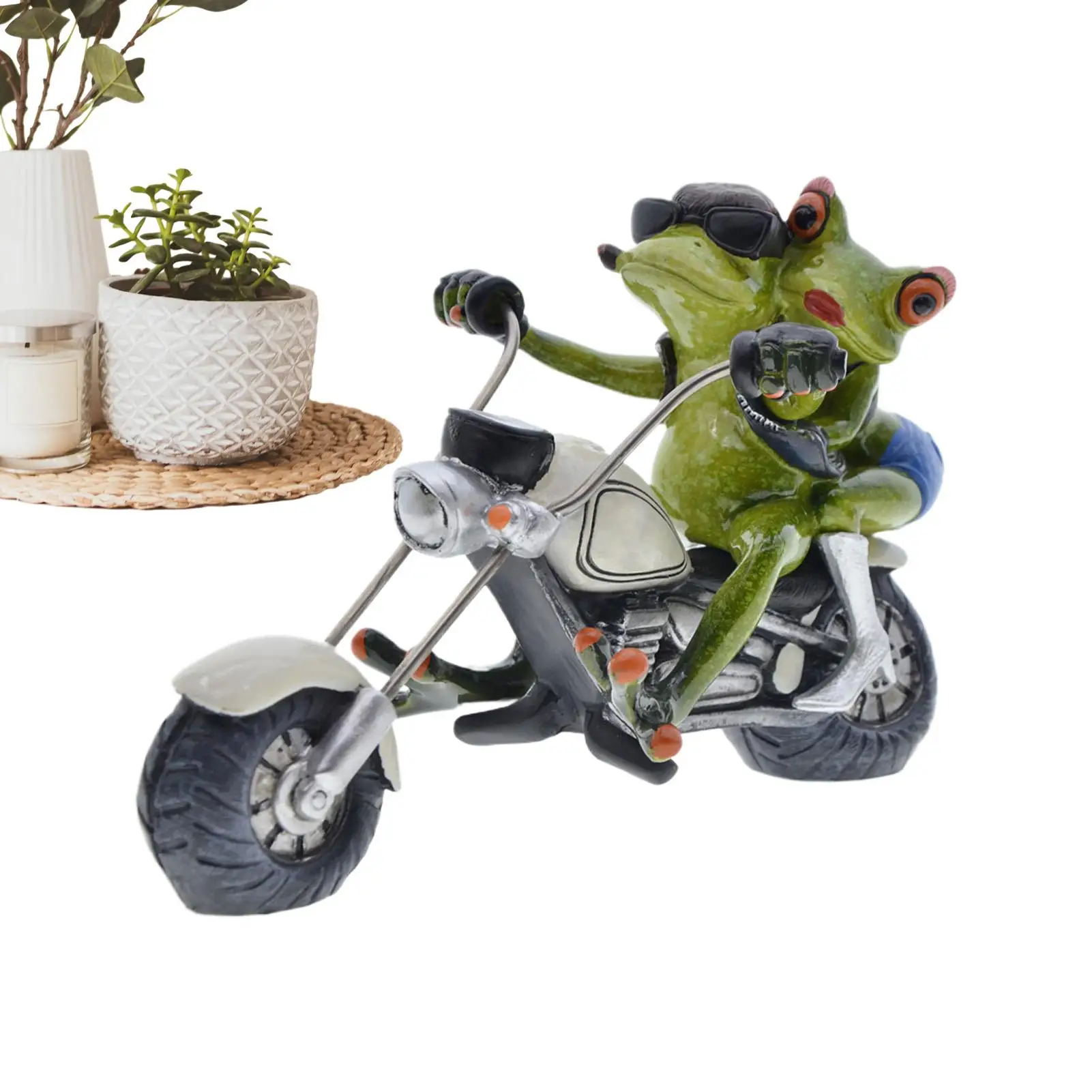Resin Lovers Frogs Ride Motorcycles 3D Craft Ornaments Creative Frog Model Home Office Tabletop Decor Gift for Home Living Room