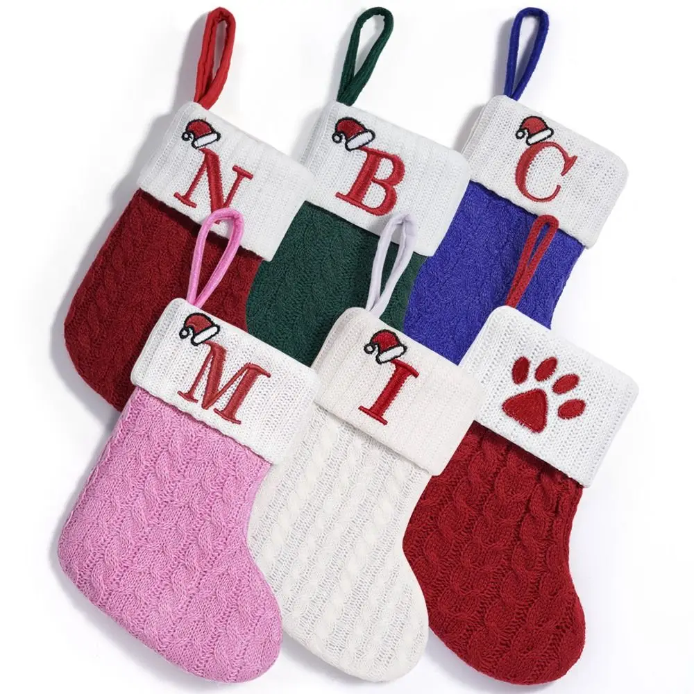 Large Capacity Christmas Alphabet Knitted Socks Exquisite Festival Candy Gift Bags Thickened Letter Knitting Socks