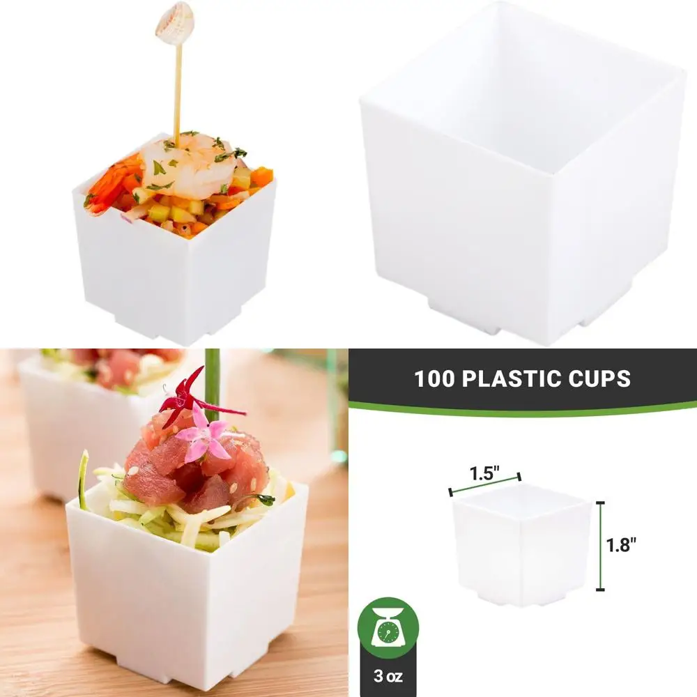 

3 oz disposable mini dessert cups, 100 pack, white heavy-duty plastic appetizer cups