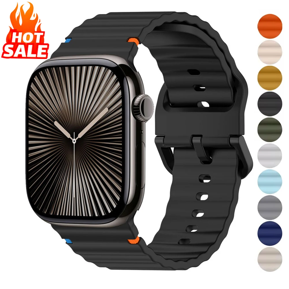 

Silicone Band for Apple watch Strap 42mm 46mm 45mm 49mm 44mm 40mm 41mm 38mm correa bracelet iWatch series 10 9 8 7 6 SE Ultra 2