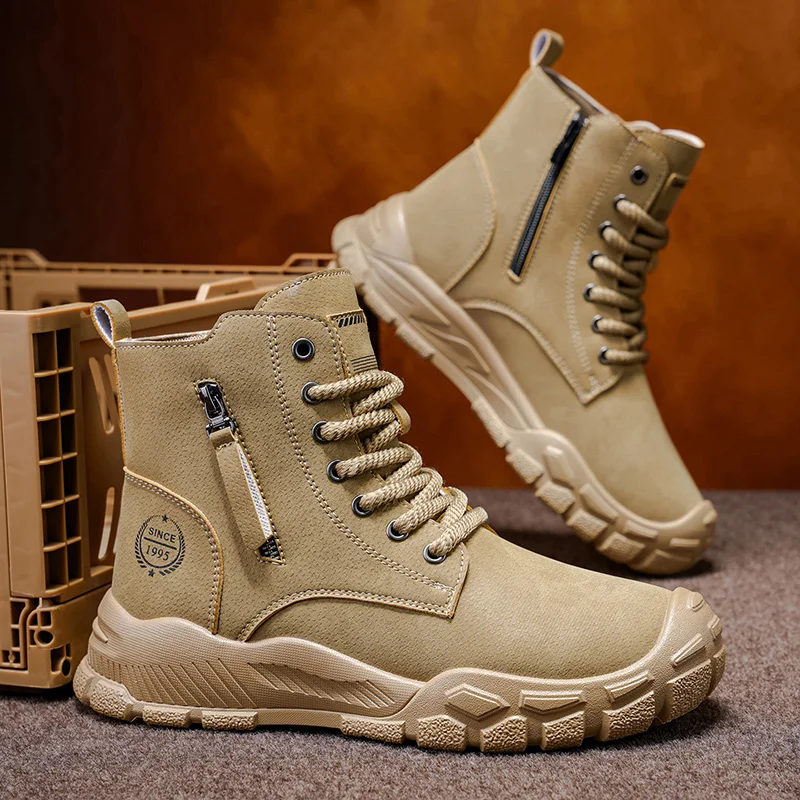 

Men's Works Boots Spring Autumn Anti-slip Waterproof Male Sneakers Desert Tactical Boots Outdoor Travel Wear-resistant Man Shoes