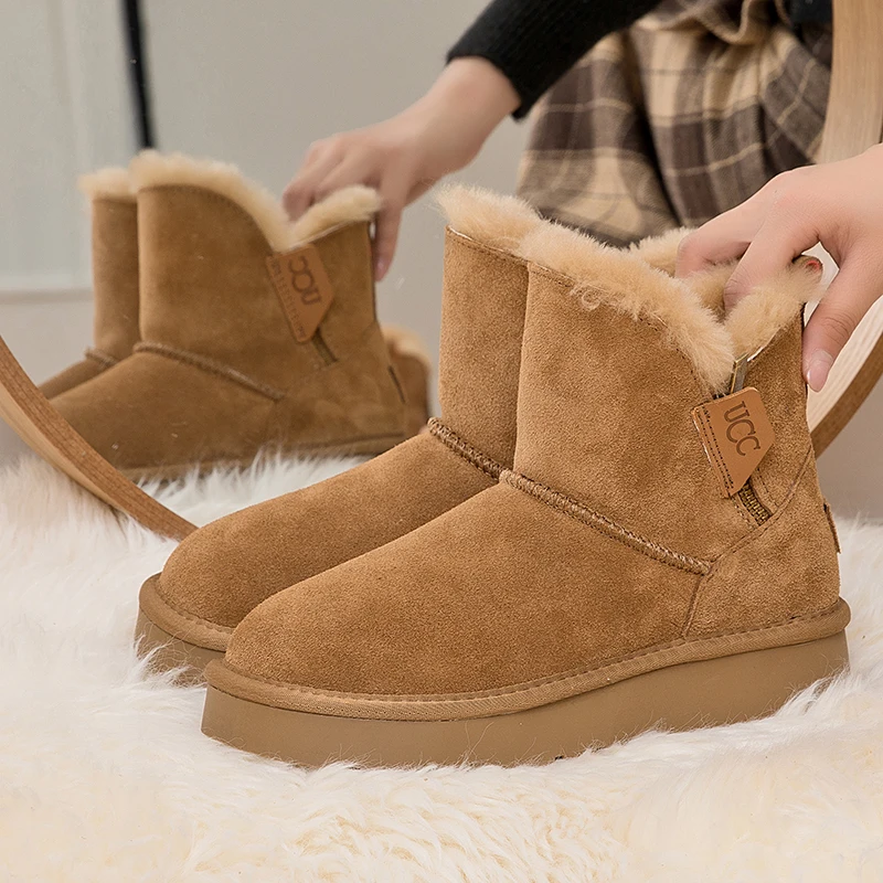 

Women Flock Fluffy Suede Snow Boots Cute Butterfly Round Toe Warm Boots Autumn Winter Thick Sole Platform Cotton Shoes