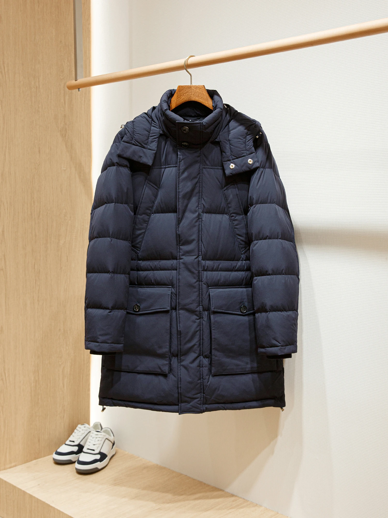 

Men's Winter Thiened Goose down Jaet Anti-Cold Warm Mid-Length Outerwear Faionable Urban Sle Nylon Fabric Pure Color