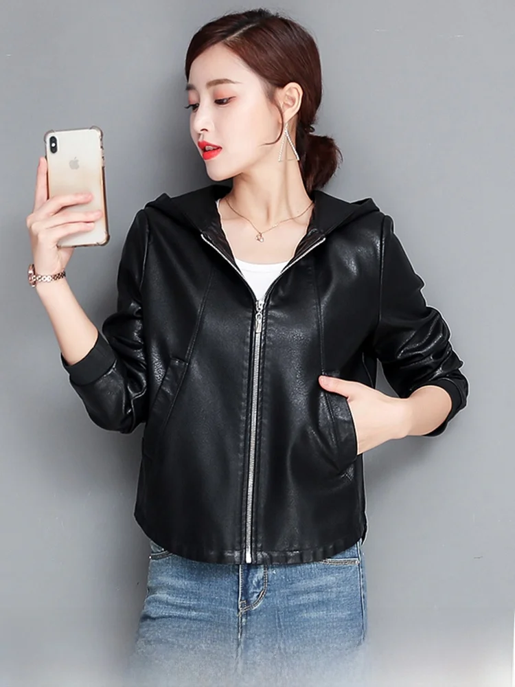 

Ning Genuine Leather Jaet Women's ort Loose Fit Spring 2025 Korean Sle Hooded ature Leather Coat Trendy