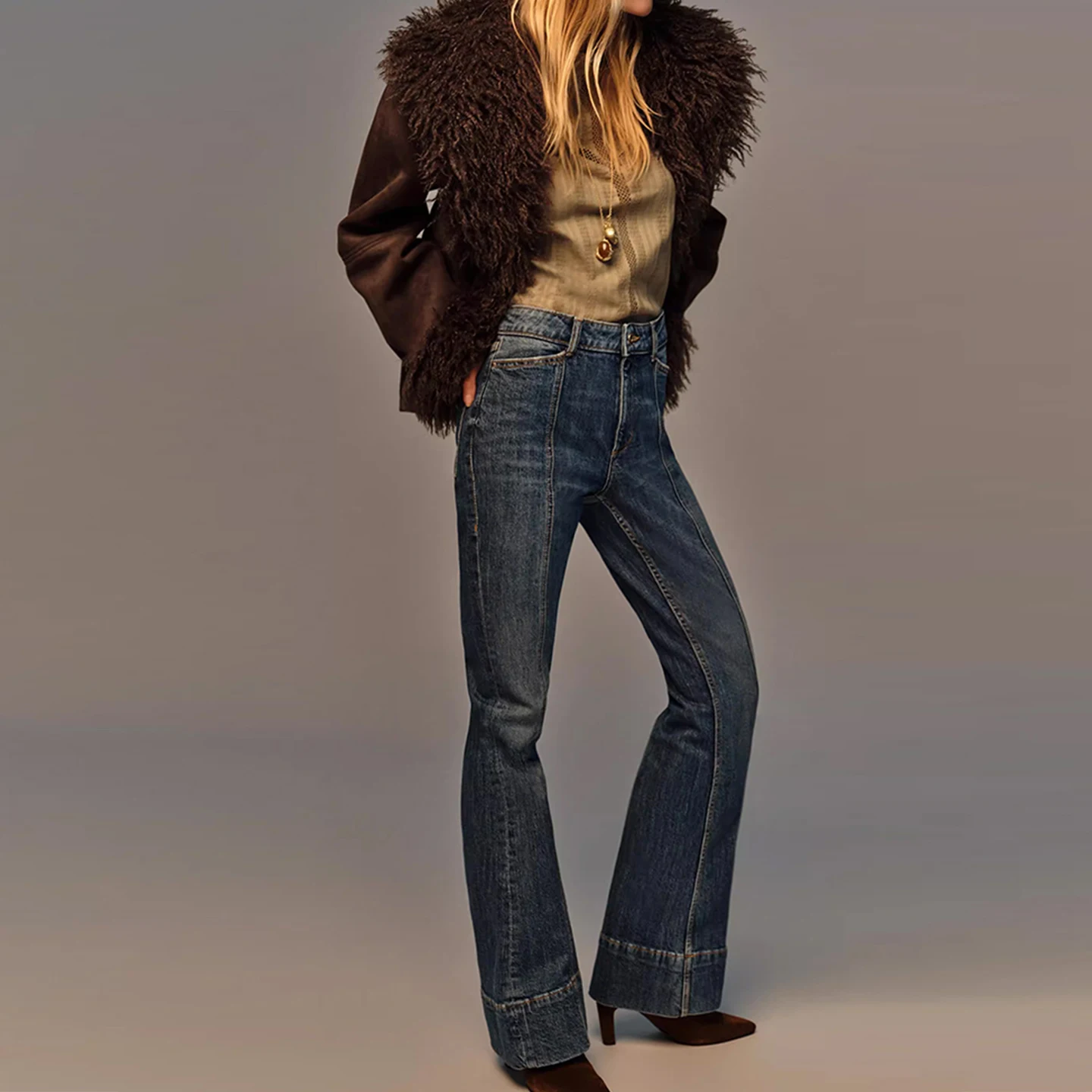 Z Women's Faion Bell Bot Jeans Long mid Waist Ele Sle Ladies' Premium Denim Pants Autumn Season Daily Wear