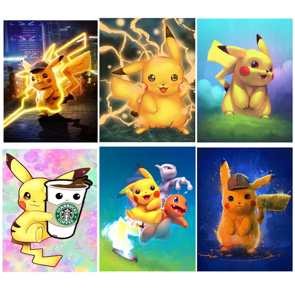 Pokémon Pikachu Diamond Painting para crianças, desenhos animados de anime japonês, bordado de mosaico, presentes fofos para criança, decoração do