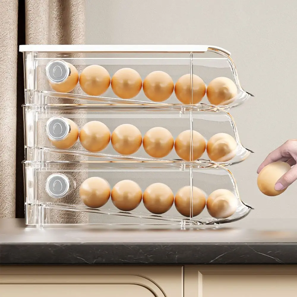 

Automatic Scrolling Refrigerator Egg Storage Box Gifts Space Saving Large Capacity Egg Holder Egg Holder Tray Egg Storage Rack