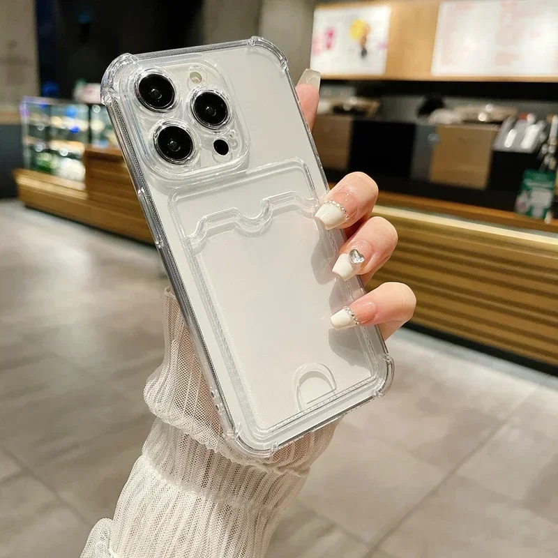 

Transparent Card Holder Bag Case For iPhone 16 15 14 Plus 13 12 11 Pro Max Slot Wallet Back Cover For iPhone 16 Shockproof Case