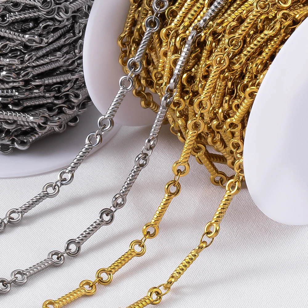 0,5 Meter 1 Meter Edelstahl-Ketten mit gedrehten Bambusknoten für DIY-Halsketten, Armbänder, Schmuckherstellungszubehör