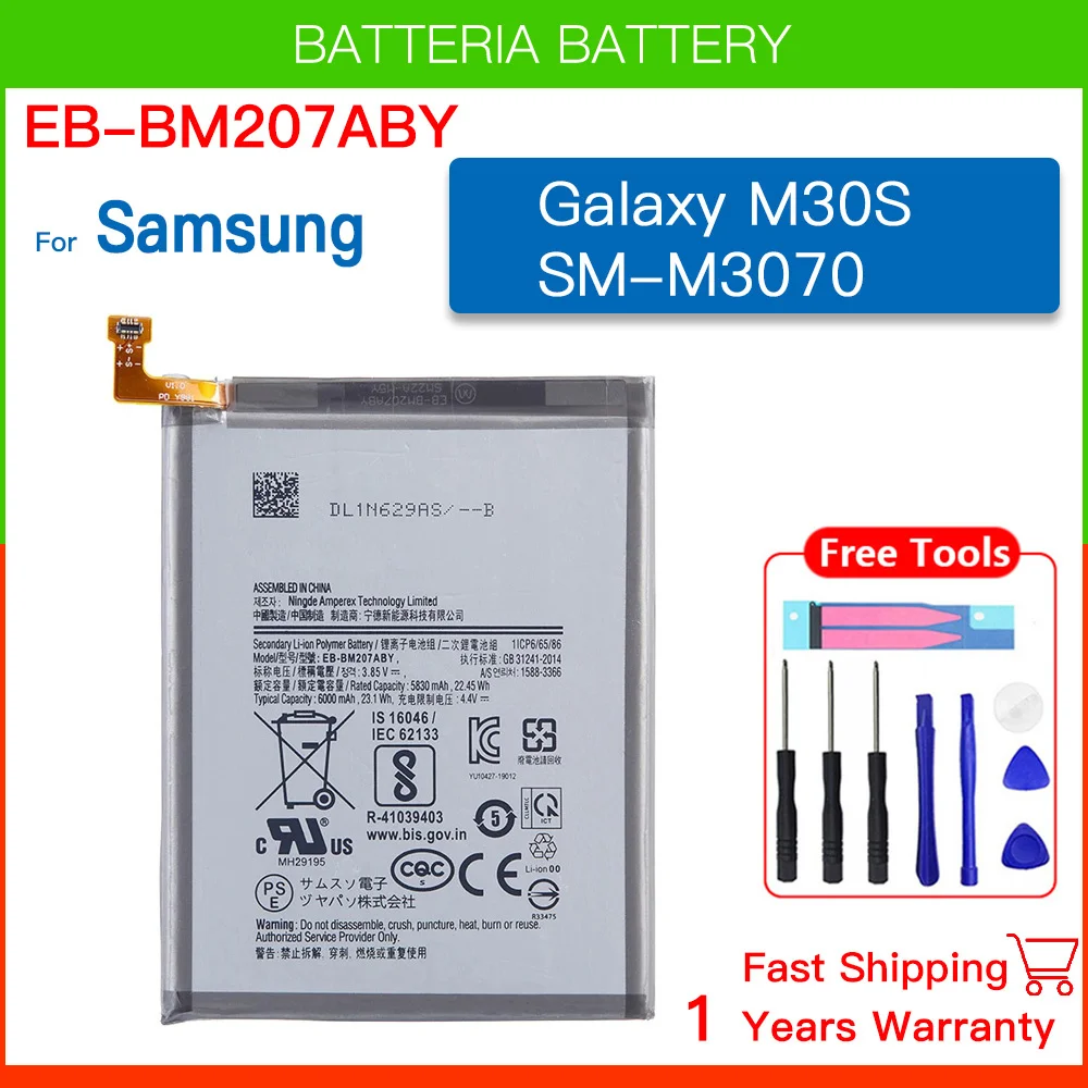 

EB-BM207ABY 6000Mah Li-Ion Polymer Battery For SAMSUNG Galaxy M30s SM-M3070 M3070 M21 M31 M215 Batteria+ Tools