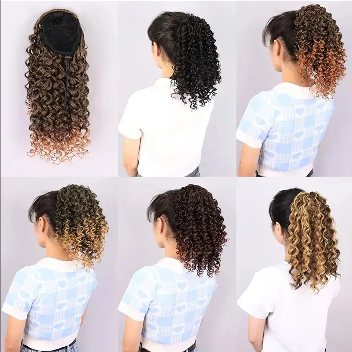 Braided ponytail spiral curled drawstring style curly hair ponytail natural simulation fluffy elastic mesh ponytail