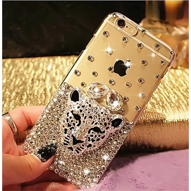 Luxury Hot Tiger Leopard Head Crystal Diamond Glitter Bling Cases for Samsung S24 S20 S21 S22 S23 Ultra PLUS Note 5 8 9 10 20