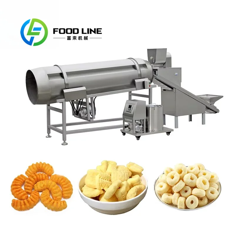 Customized Snack Seasoning Tumbler Optional Automatic Spice Feeder Reduce Manual Labor For Long-Term Continuous Snack Production