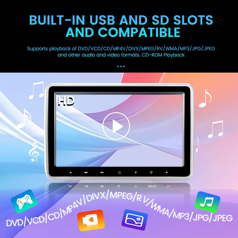 شاشة 10.1 بوصة لمسند الرأس تعمل بنظام أندرويد مع زر لمس USB/SD/IR/FM TFT LCD لمشغل المقعد الخلفي للسيارة ألعاب موسيقى الفيديو