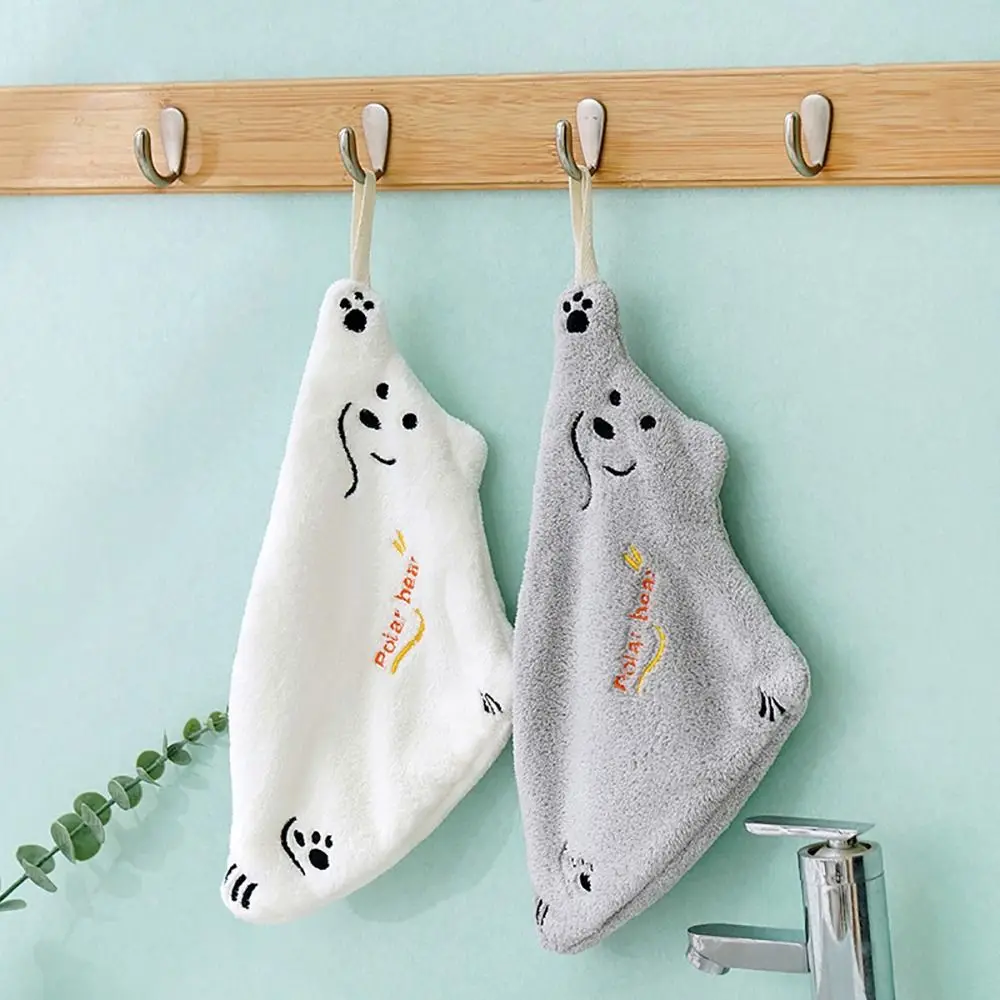 

1Pcs Soft Cute Cartoon Shaped Hand Wipe Quick Dry Polar Bear Hanging Towel Kitchen Household Handkerchief Coral Velvet Towel