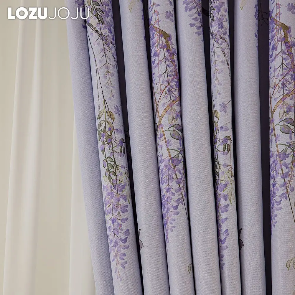 LOZUJOJU Village Postal Style Purple Flower Printed Curtain Window Shading Blinds Home Living Room Decor 1PC