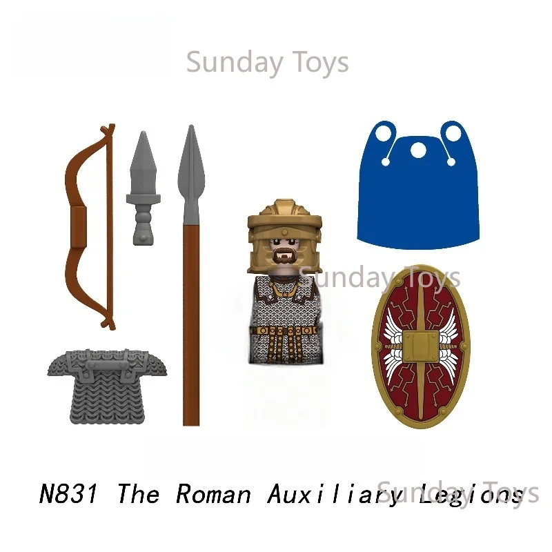 1개 중세 군사 로마 전쟁 액션 피규어 군대 피규어 블록 헬멧 무기 액세서리 어린이 장난감 선물