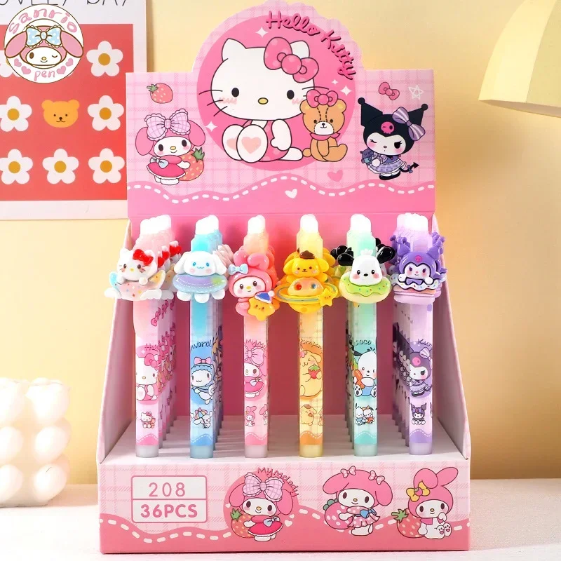 Sanrio 6pcs Cartoon Erasable Gel Pen Korean Hello Kitty pochacco Erasable Pen 0.5 Blue Stereo Cartoon Resin Cute Girl Gift Pen