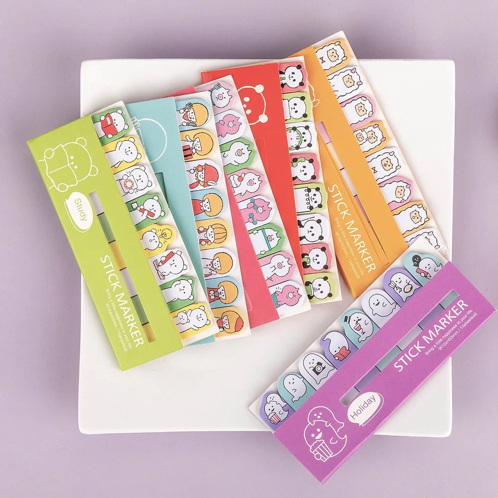 Ellen Brook 1 PCS Kawaii Stationery Cartoon Marker Memo Pad Bookmark Flags Index Tab Sticky Notes Label Paper Stickers